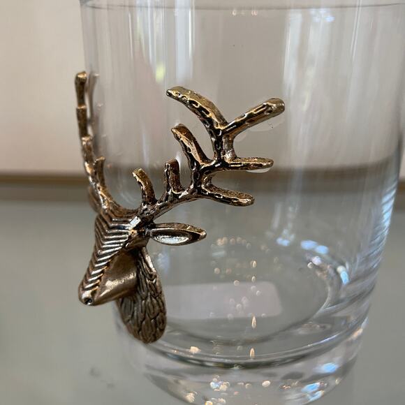 Christmas Gold Stag Old Fashioned Whiskey Glasses 12oz. Holiday Cocktail New - Picture 10 of 16
